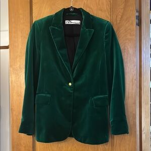 Zara Women's Green Velvet Blazer, Size M